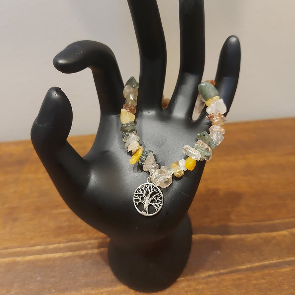 Rutilated Quartz Chip Bracelet with Tree of life Pendant